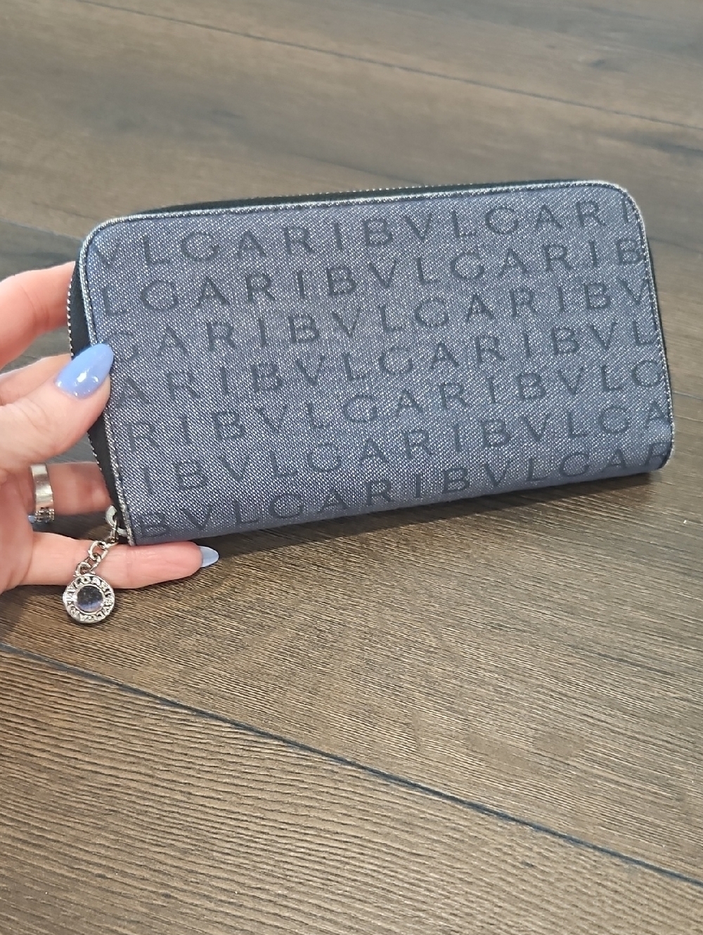Bvlgari Denim Blue Rettare Logo Mania Zip-Around Wallet